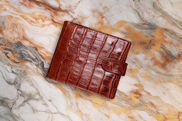Worn brown stylish leather wallet on desk