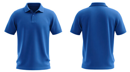 Blue polo shirt front and back view isolated on transparent background