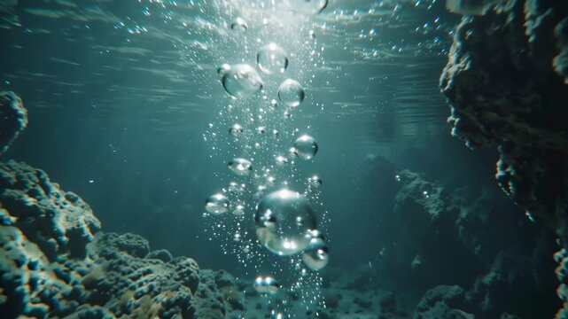Underwater Bubbles Amidst Rocks A Serene Aquatic Scene