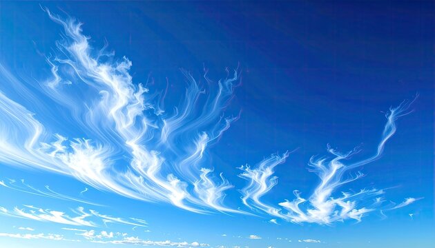 Wispy White Cirrus Clouds Drifting Across a Deep Blue Sky During the Daytime