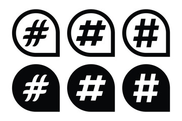 Hashtag Icons Set, Hashtag Symbol and Vector Illustration Collection.