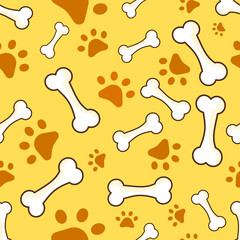 Cute Dog Bones and Paw Prints Seamless Pattern Vector Illustration Cartoon Design