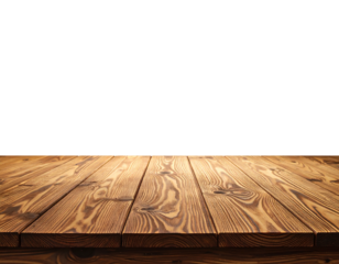 Polished brown wooden planks arranged as a table against a stark black background, creating a minimalistic, elevated perspective