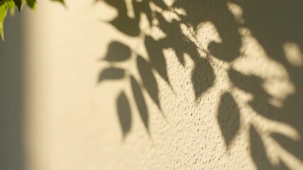 Intricate shadows of delicate leaves gently dancing and shifting across a soft, textured surface, creating a peaceful, rhythmic display of nature's light play conceptual, abstract, serene