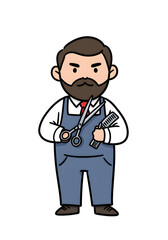 Cartoon Barber Holding Scissors and Comb - Professional Stylist Illustration png clear alpha channel cutout isolated on transparent background