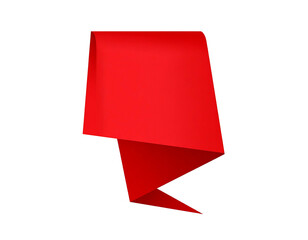Red origami-like banner with folded edges on a black background, casting subtle shadows, indicating a dimensional shape