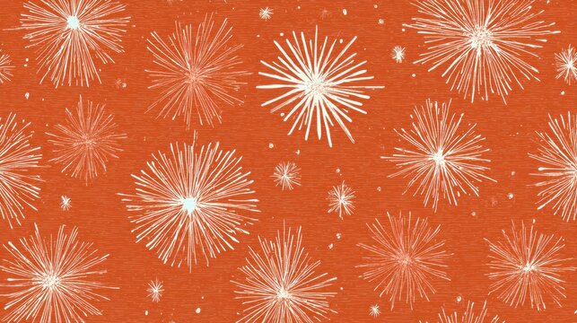 Mid-Century Modern Seamless Firework Starburst Pattern on Orange Background