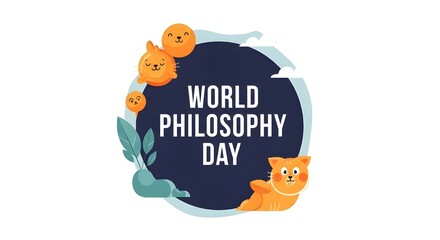 Celebrate World Philosophy Day with whimsical, cute cartoon cats and happy faces, perfect for educational materials and inspiring thought-provoking discussions
