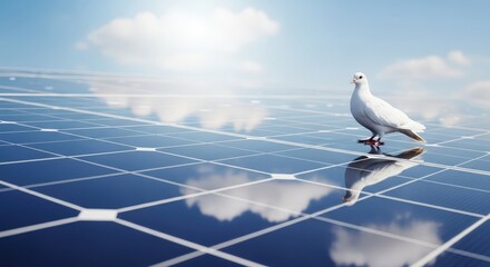 Futuristic City under Clear Sky with Sustainable Energy, Solar Panels and Wind Turbines