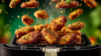 Crispy fried chicken wings cooked in air fryer.