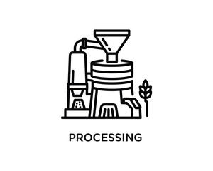 Processing plant icon for agricultural products and food production industry outline design