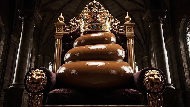 golden throne crowned with pile of feces