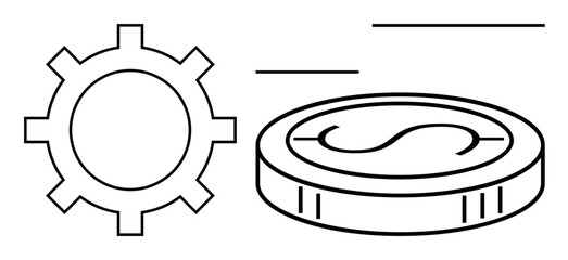 Obraz premium Gear and coin emphasize collaboration and financial processes, highlighting cost-effectiveness, efficiency, and value generation. Ideal for technology, economy, investment, strategy, innovation