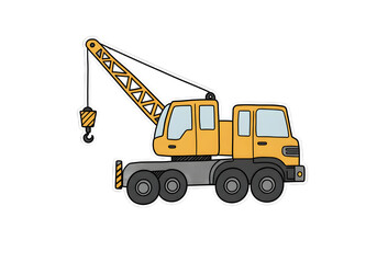 Cartoon Yellow Mobile Crane with Hook png clear alpha channel cutout isolated on transparent background