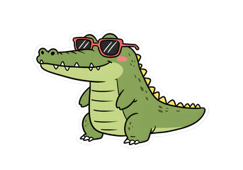 Fototapeta premium Cute Cartoon Alligator Wearing Sunglasses png clear alpha channel cutout isolated on transparent background