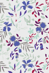 Seamless pattern, hand drawn outline pink Peony flowers on white background