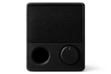 Black modern audio speaker playing digital music