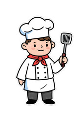 Cute Cartoon Chef Holding Spatula - Food Service Character png clear alpha channel cutout isolated on transparent background