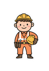 Cute Cartoon Construction Worker Character with Hard Hat and Tools png clear alpha channel cutout isolated on transparent background