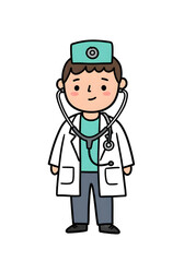 Fototapeta premium Cute Cartoon Doctor with Stethoscope and Lab Coat png clear alpha channel cutout isolated on transparent background