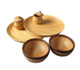 wooden bowl and plate  isolated