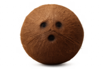Coconut expressing surprise with face like holes on transparent background