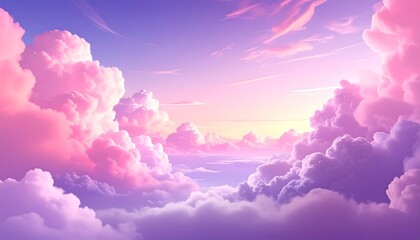 A soft, dreamy rendering of fluffy, pink and purple clouds
