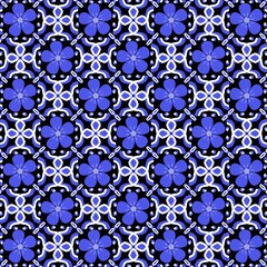 Fototapeta premium Seamless Blue Floral and Geometric Pattern