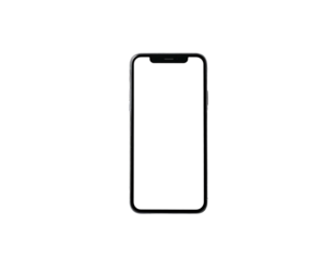 Modern black and silver smart phone mockup with a blank white screen centered on a black background