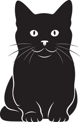 Alert sitting black cat silhouette with bright eyes and whiskers artistic representation for animal lovers