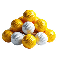 Yellow & white golf balls stacked on wood