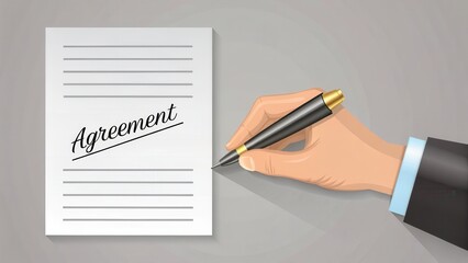 negotiation discussion agreement compromise business concept. Document with "Agreement" being signed by a hand holding a pen.