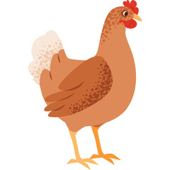 Illustration of a Brown Hen Standing Proudly in a Farm Setting With a Transparent Background and a Red Comb Detailed and Textured Feathers in Natural Lighting