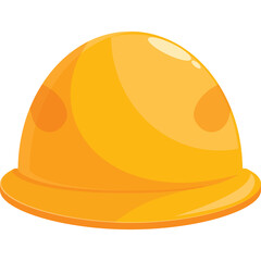 Illustration of a bright yellow hard hat with a rounded dome and brim on a transparent background representing safety and construction industry workwear