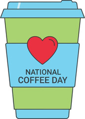 Love coffee national coffee day celebration cup heart beverage drink enjoyment vector