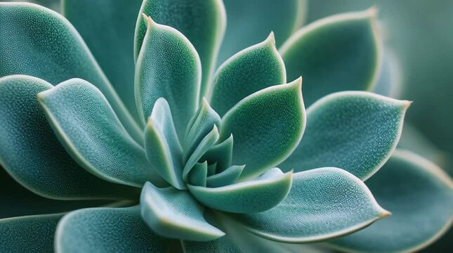 Detailed macro shot of a vibrant blue-green Echeveria succulent plant with textured leaves forming a perfect natural rosette pattern, illustrating organic beauty and botanical growth.