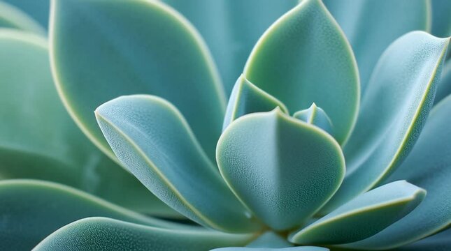 Close-up of a vibrant teal succulent plant with thick, fleshy leaves in a beautiful geometric rosette pattern, showcasing natural texture and organic growth in soft light.