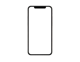 Modern frameless smartphone with a blank white screen on a dark background, portrait orientation