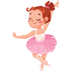 Joyful Young Girl Dancer In Pink Tutu Performing Ballet Gracefully Eyes Closed Smiling With Arms Extended Outdoors On White Background