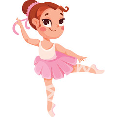 Joyful Young Ballerina Performing Graceful Ballet Dance in Pink Tutu and White Leotard with Ballet Slippers and Updo Hairstyle