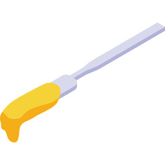 Chisel Tool With Yellow Handle And Silver Metal Blade On Transparent Background