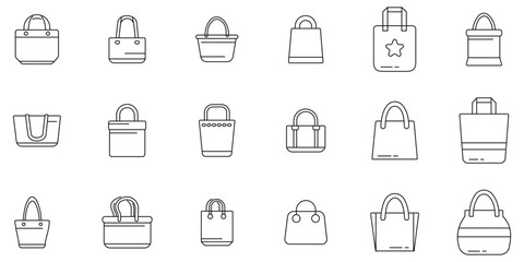 Bag icon set. Thin line vector, hand bag, shopping icon vector. market pack and Grocery handbag outline icon set. vector illustration.