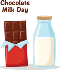 Chocolate milk day celebration sweet treat bar and refreshing bottle drink illustration vector