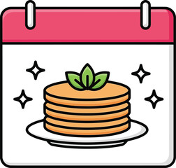Calendar icon with stack of delicious pancakes and fresh mint leaves celebration event vector