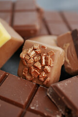 Assorted chocolates with unique toppings ready to enjoy