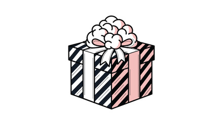 Striped Gift Box with Bow: A Festive Present Illustration.