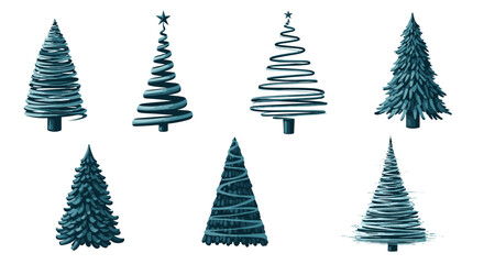 Collection of Stylized Christmas Trees in Various Designs.