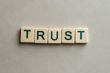 Scrabble tiles forming the word TRUST on a neutral background