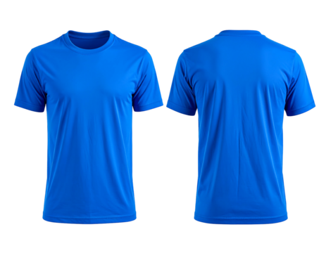 Royal blue short-sleeve t-shirt shown front and back against a dark background, isolated for product display