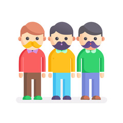 little bearded men 2D uncles in colorful clothes and with colorful beards and mustaches on a white background